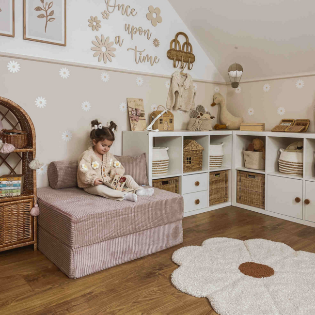 Mini banc de jeu lavande pour enfants en tissu velours côtelé doux