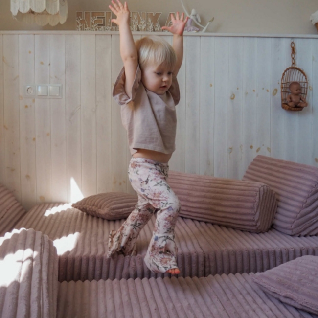 Luxury Montessori play sofa in light pink waffle corduroy – 13-piece modular set