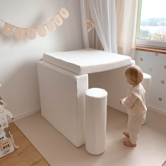 Banc Montessori Luxe – Tissu Teddy Doux, Sûr et Créatif