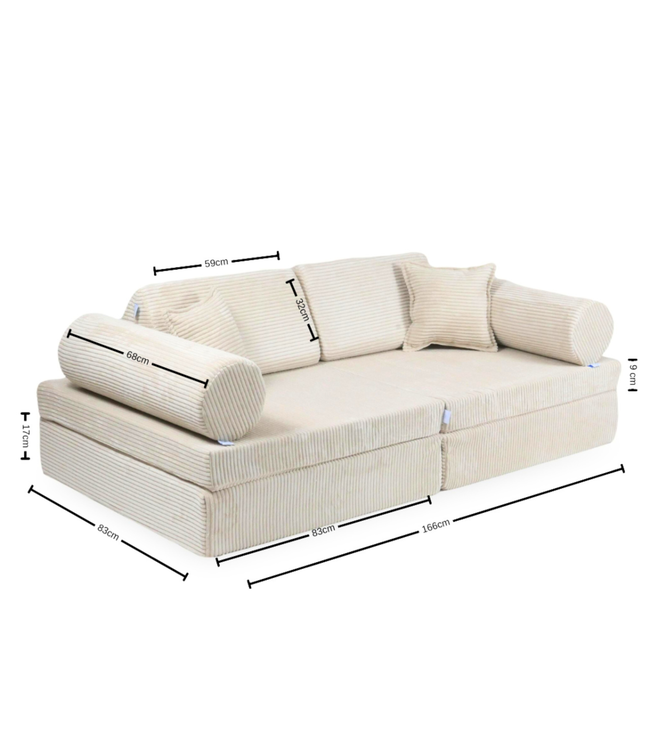 Blauwe Montessori speelbank van zachte corduroy stof