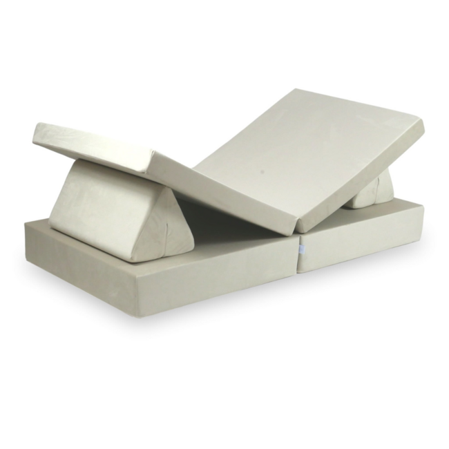 Canapé Montessori luxe en velvet écru – ensemble modulaire