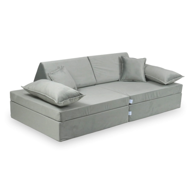 Montessori speelbank grijze velvet 13-delige set zacht & veilig