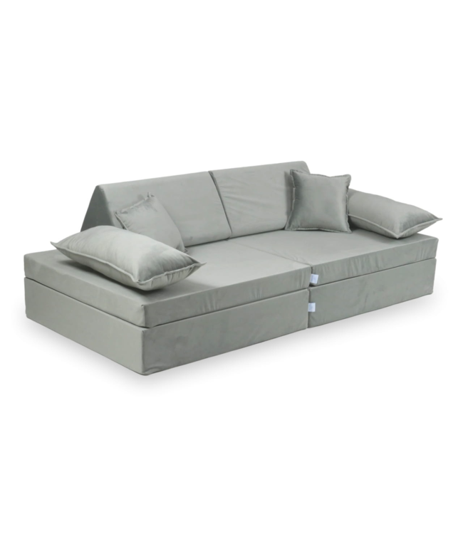 Montessori speelbank grijze velvet 13-delige set zacht & veilig