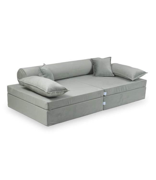 Montessori speelbank grijze velvet 13-delige set zacht & veilig