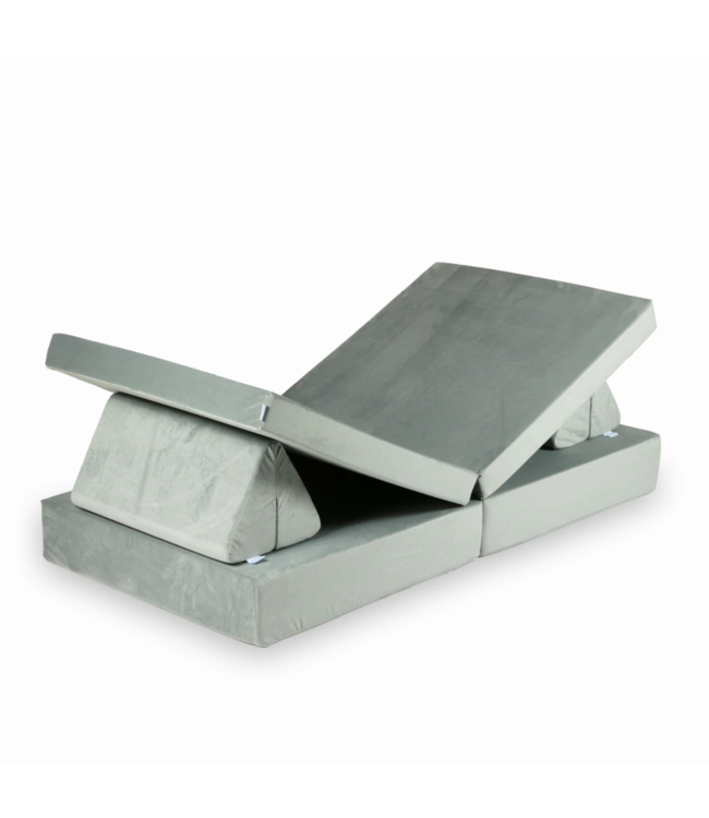 Montessori speelbank grijze velvet 13-delige set zacht & veilig