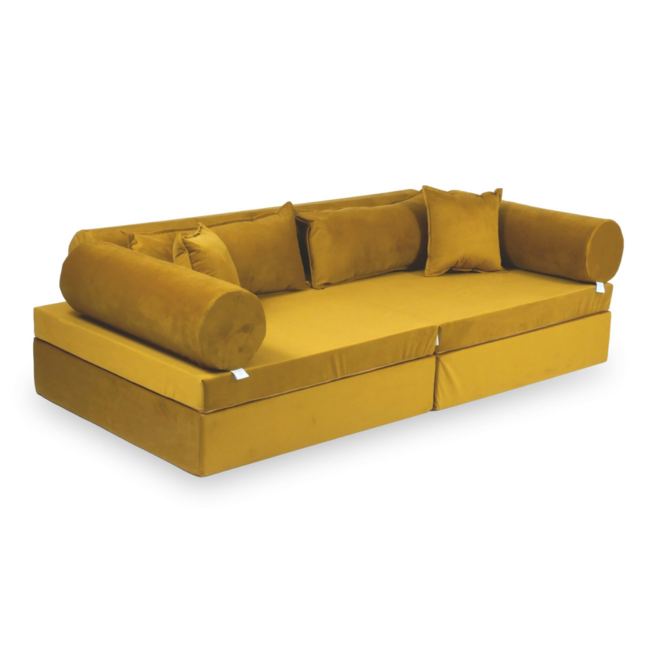 Luxury Montessori play sofa in gold velvet – modular set