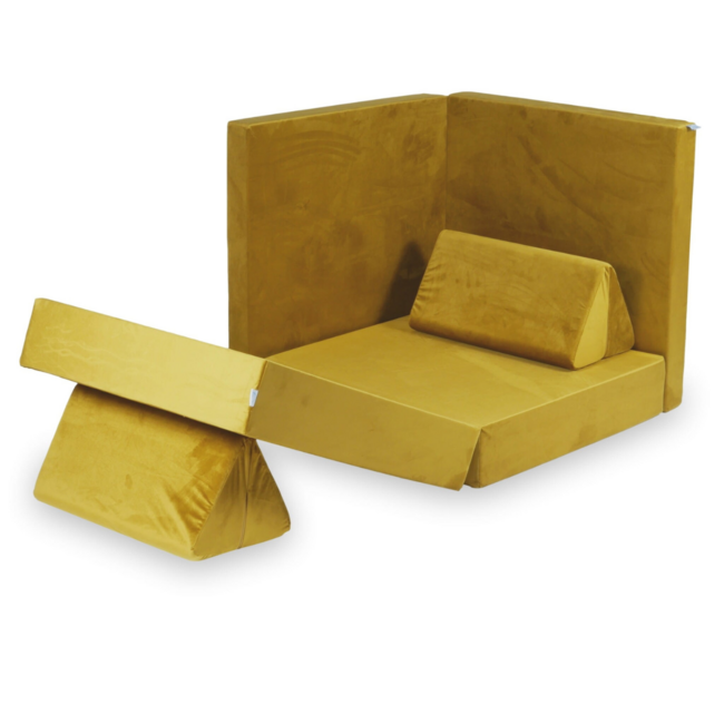 Luxury Montessori play sofa in gold velvet – modular set