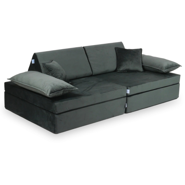 Luxus Montessori Spielsofa aus Schwarz Velvet – modulares Set