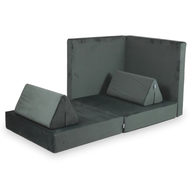 Luxe Montessori speelbank in zwart velvet – modulaire set