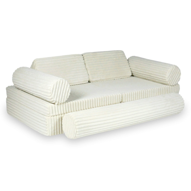 Luxury Montessori play sofa in ecru waffle corduroy – 13-piece modular set