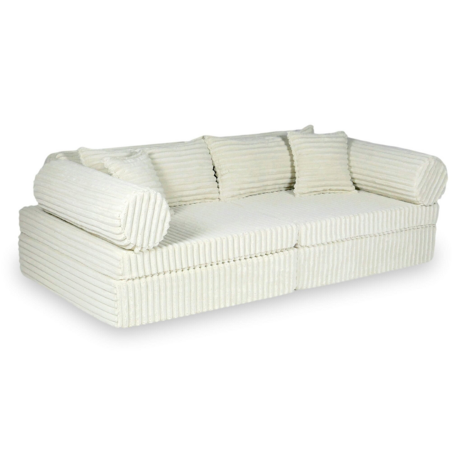 Luxury Montessori play sofa in ecru waffle corduroy – 13-piece modular set