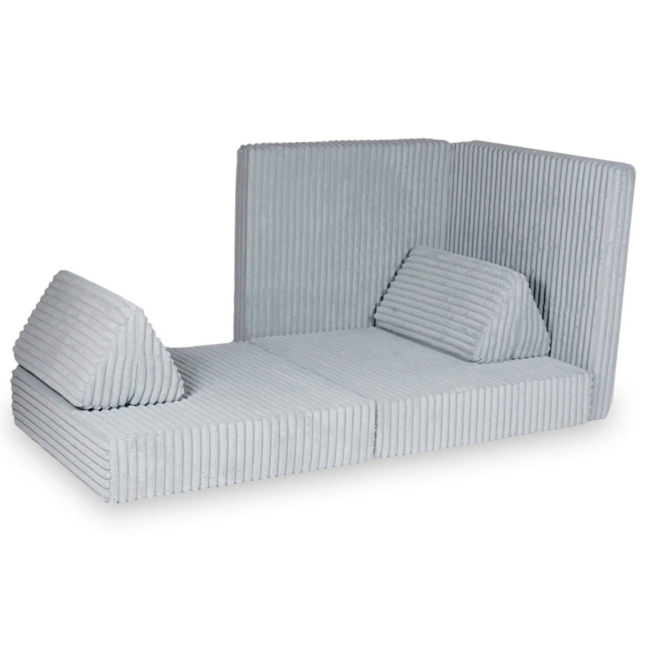 Banc de jeu modulaire Montessori en mousse douce avec tissu Waffle | Gris