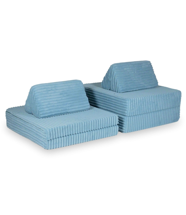 Modulaire Montessori speelbank blauw in waffle corduroy