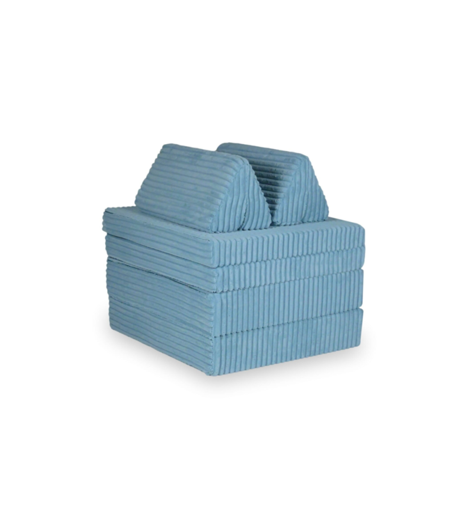 Modulaire Montessori speelbank blauw in waffle corduroy