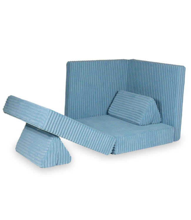 Modulaire Montessori speelbank blauw in waffle corduroy