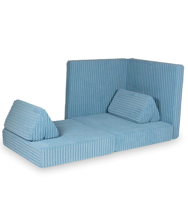 Modulaire Montessori speelbank blauw in waffle corduroy