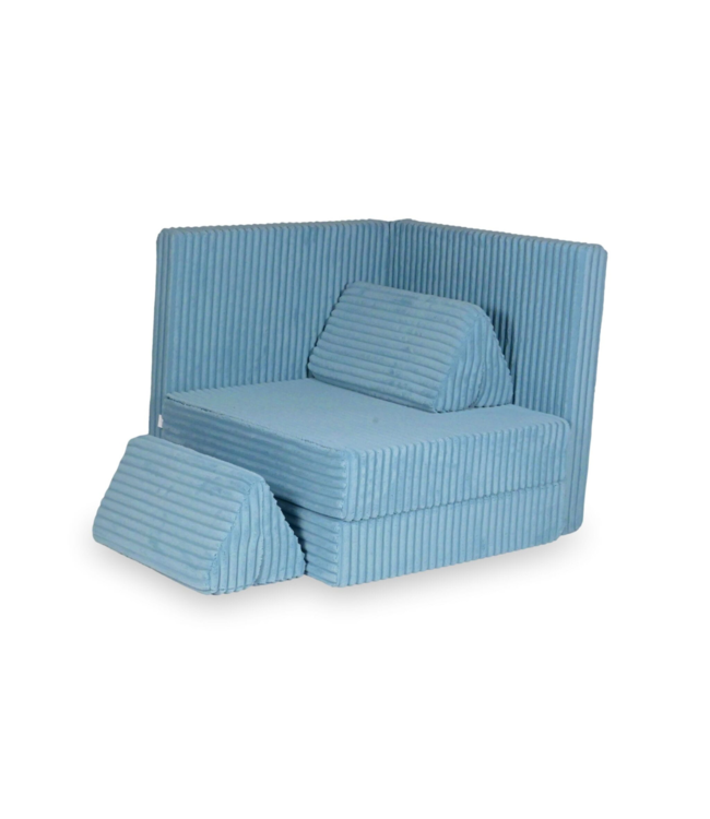 Modulaire Montessori speelbank blauw in waffle corduroy