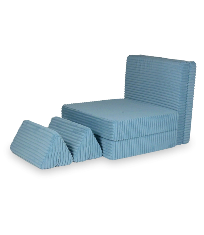 Modulaire Montessori speelbank blauw in waffle corduroy