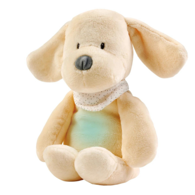 Knuffel hond met nachtlampje en hartslag – lichtbruin