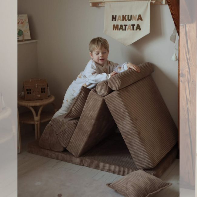 Mini banc de jeu Montessori toffee en tissu velours côtelé doux