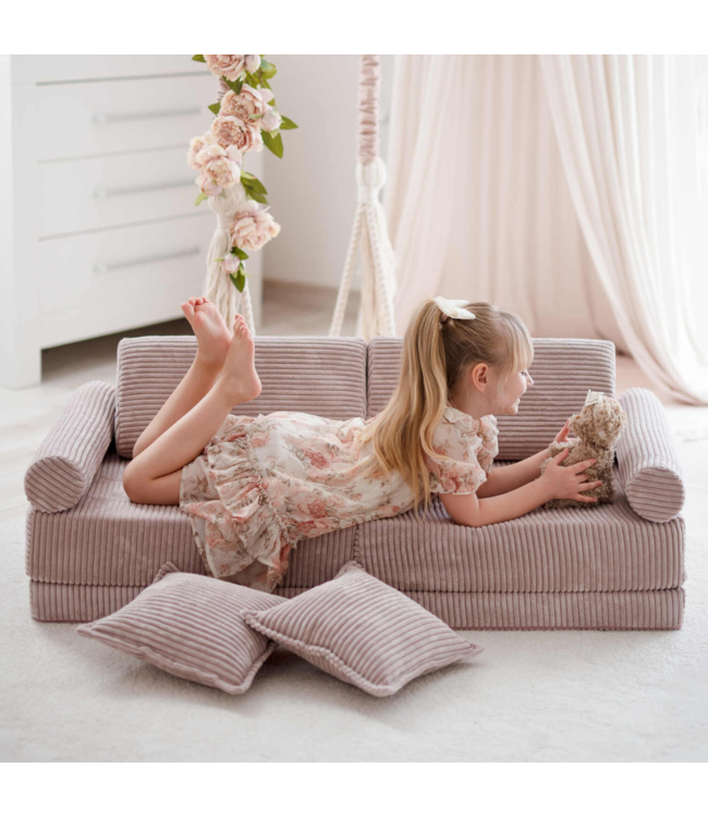 Montessori mini speelbank lichtroze – modulaire corduroy speelsofa