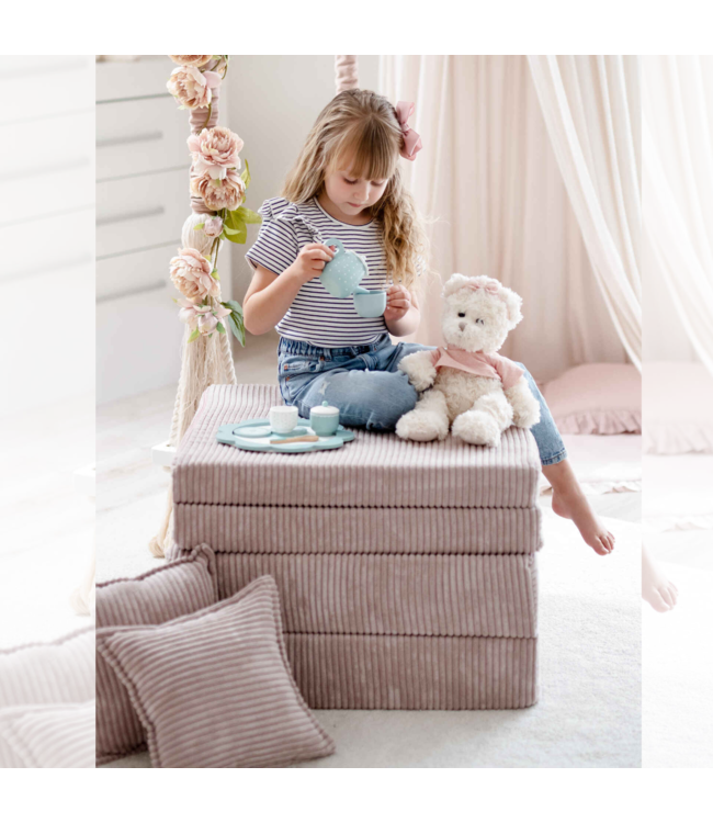Montessori mini speelbank lichtroze – modulaire corduroy speelsofa