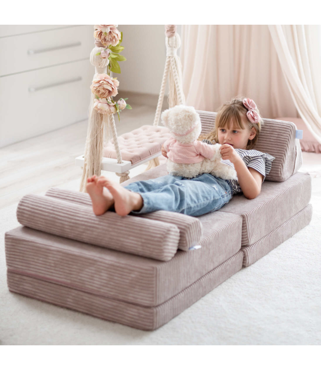 Montessori mini speelbank lichtroze – modulaire corduroy speelsofa