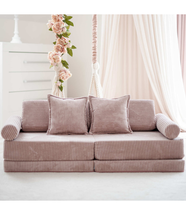 Montessori mini speelbank lichtroze – modulaire corduroy speelsofa
