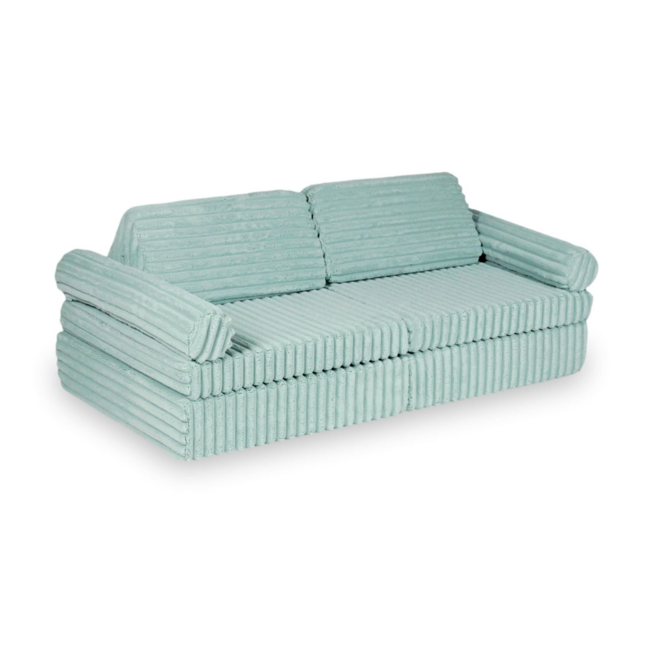 Mini banc de jeu Montessori Waffle menthe clair en tissu velours côtelé doux