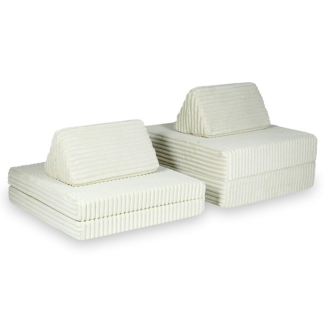 Beigekleurige mini Montessori Waffle-speelbank van zachte corduroy stof