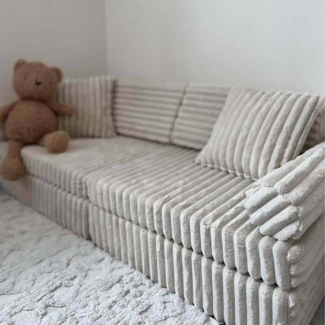 Mini banc de jeu Montessori Waffle beige en tissu velours côtelé doux