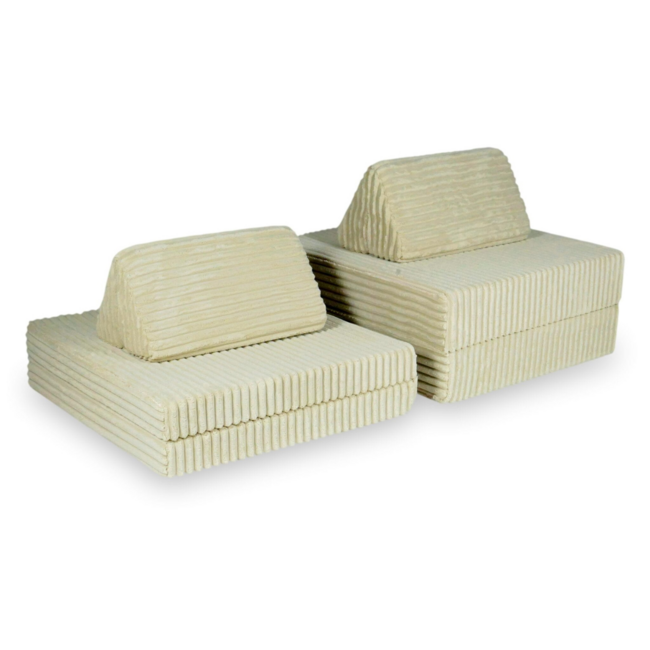 Mini banc de jeu Montessori Waffle caramel en tissu velours côtelé doux