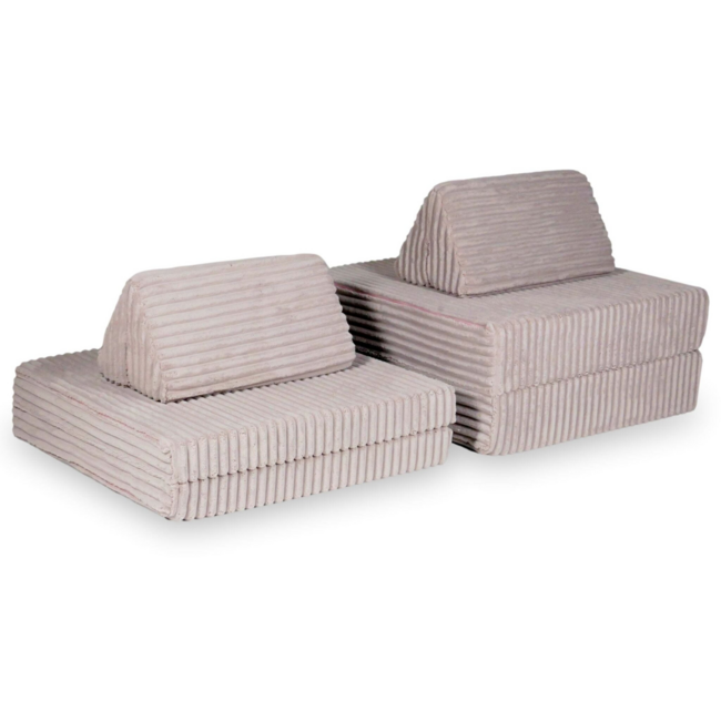 Lichtroze mini Montessori Waffle-speelbank van zachte corduroy stof