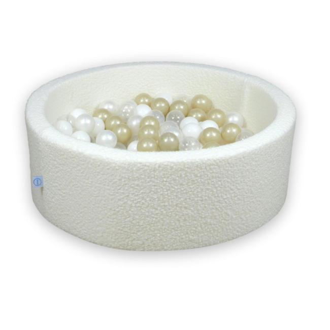 White teddy fabric ball pit 90 x 30 cm – compact and cozy play space for babies and toddlers
