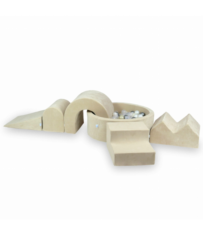 XXL foam speelset in soft beige velvet met ballenbak voor peuters
