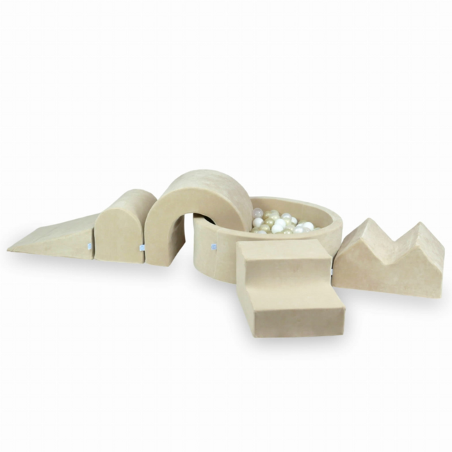 XXL foam speelset in soft beige velvet met ballenbak voor peuters