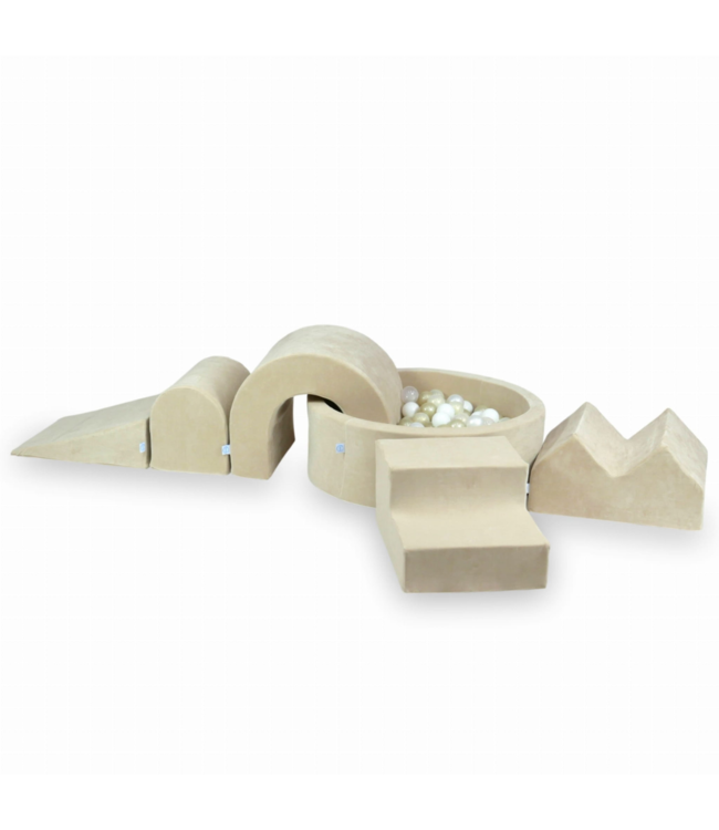XXL foam speelset in soft beige velvet met ballenbak voor peuters