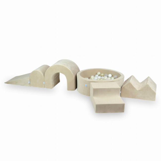 XXL foam speelset in soft beige velvet met ballenbak voor peuters