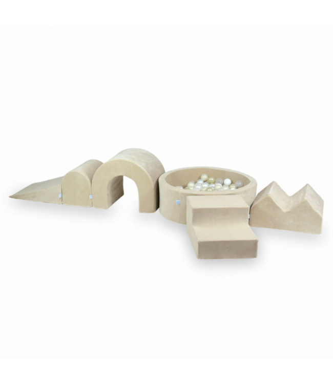 XXL foam speelset in soft beige velvet met ballenbak voor peuters