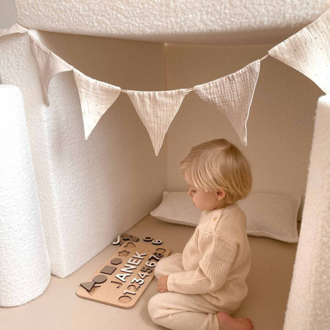 Modulaire Mini Montessori Speelbank – Zachte Witte Teddy, Veilig en Compact voor Kinderen
