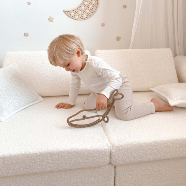 Modular Mini Montessori Playbench – Soft White Teddy, Safe and Compact for Children