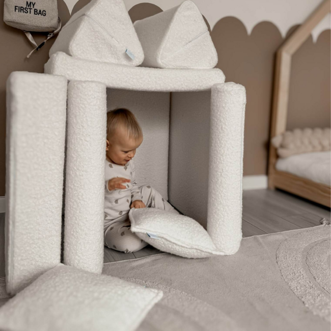 Modular Mini Montessori Playbench – Soft White Teddy, Safe and Compact for Children