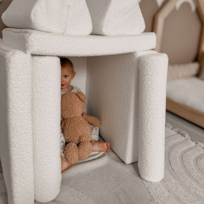 Modulaire Mini Montessori Speelbank – Zachte Witte Teddy, Veilig en Compact voor Kinderen