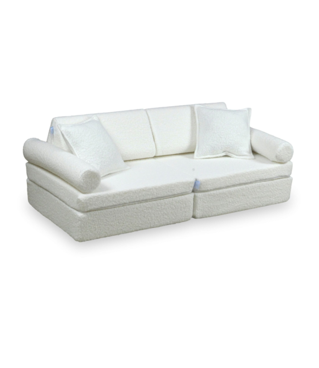 Witte modulaire mini speelbank van zachte teddystof voor peuters
