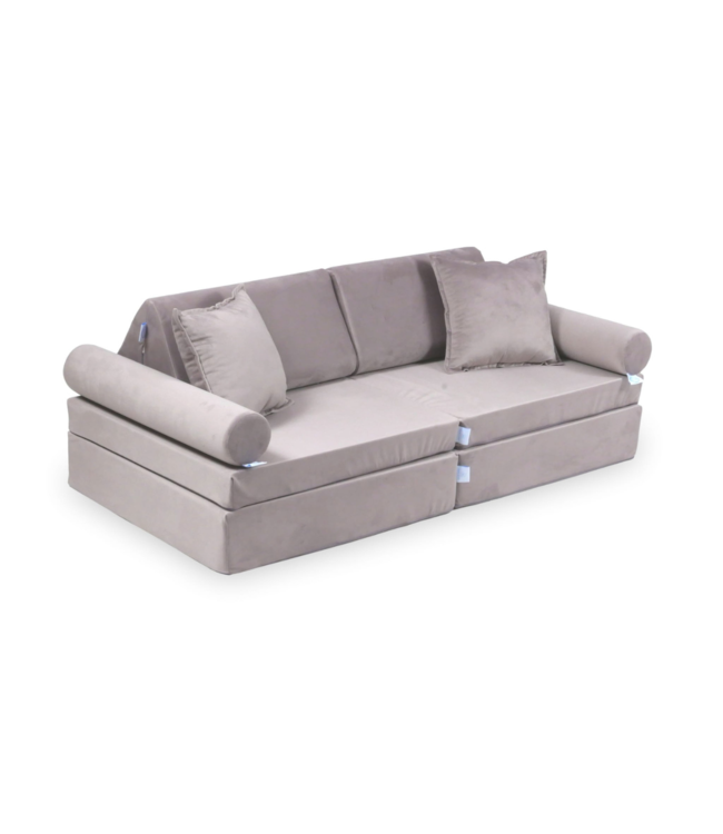 Velvet lila modulaire mini speelbank van zacht schuim en luxe stof