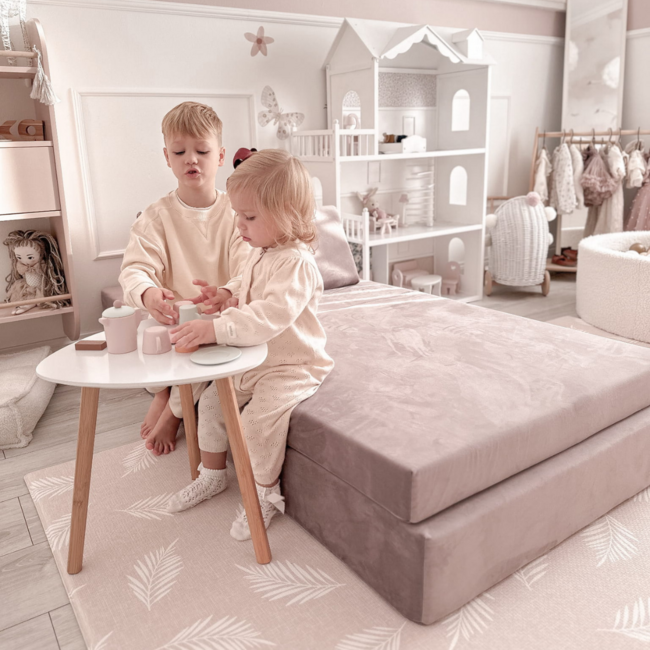 Velvet lila modulaire mini speelbank van zacht schuim en luxe stof