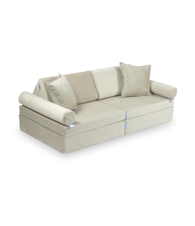 Ecru modulaire mini speelbank van zacht schuim en luxe velvet stof