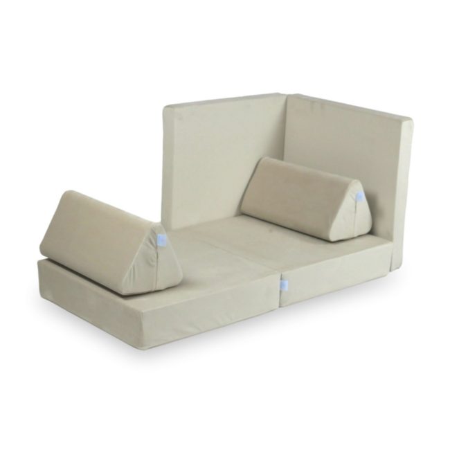 Mini Montessori play sofa in ecru velvet – compact modular design