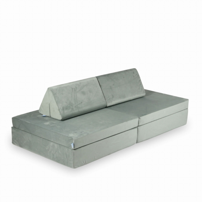 Grijze modulaire mini speelbank van zacht schuim en luxe velvet stof