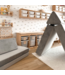 Grijze modulaire mini speelbank van zacht schuim en luxe velvet stof
